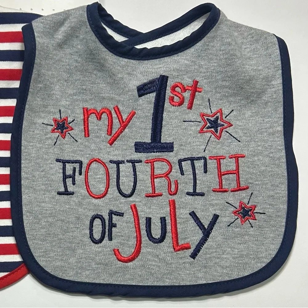 2 My 1st Fourth of July Patriotic Stars Bib Boys Baby Holiday